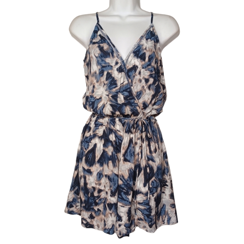 LOVESTITCH Blue Brown Tie Dye Print Sleeveless Summer Romper Small